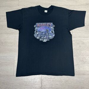 Vintage 70s 80s Iron On Harley Davidson Shirt Lightning Biker Pinup Size XL
